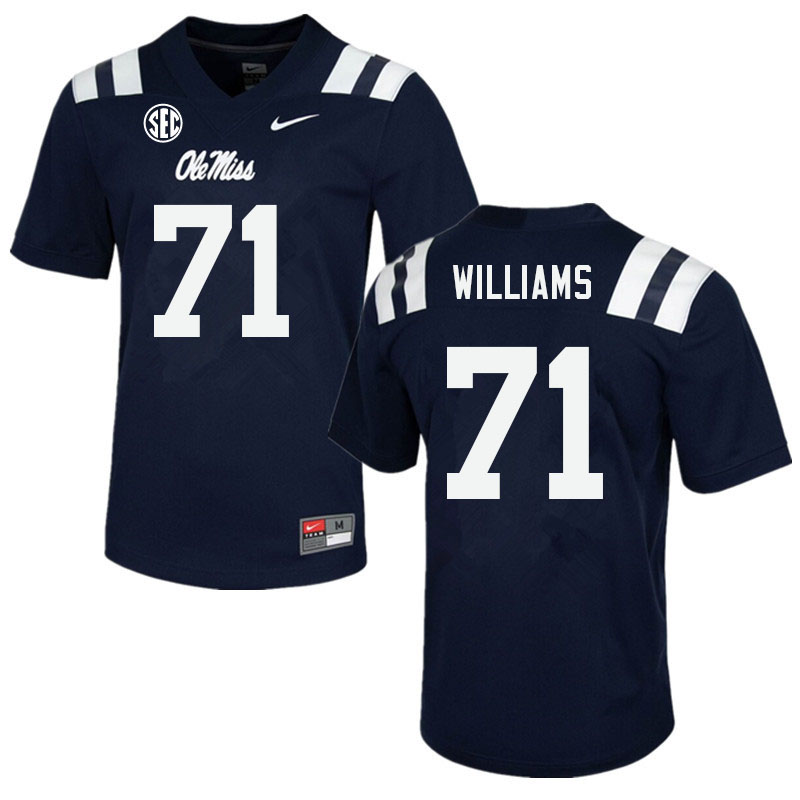 Men #71 Jayden Williams Ole Miss Rebels College Football Jerseys Sale-Navy